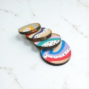 4 Handmade Raw Wood Drink Coasters With colorful design